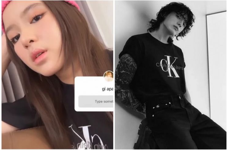 Tiara Andini pakai baju couple dengan Jungkook BTS (kolase Instagram)