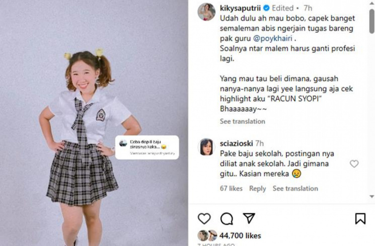 Kiky Saputri pakai dinas malam [Instagram/@kikysaputrii]
