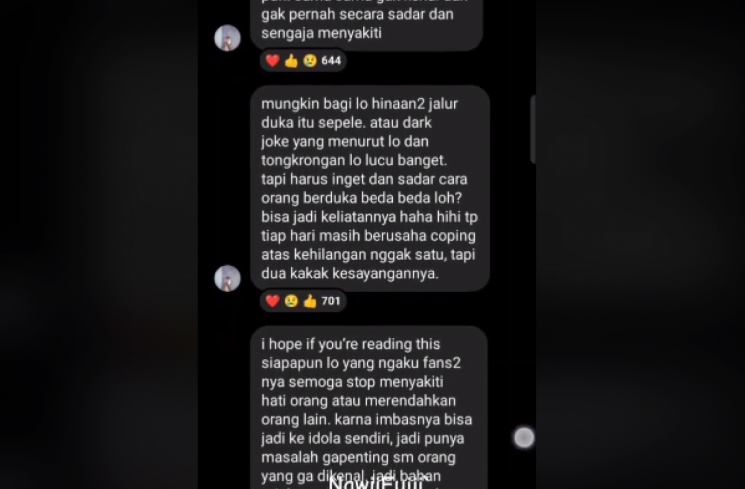 Broadcast Instagram Rebecca Klopper saat membela Fuji. (tangkapan layar) [Instagram.]