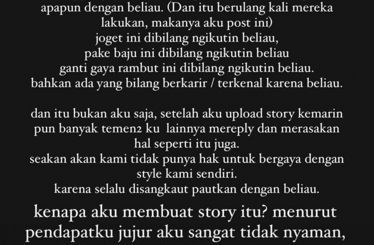 Story instagram Tissa Biani. [Instagram @tissabiani.]