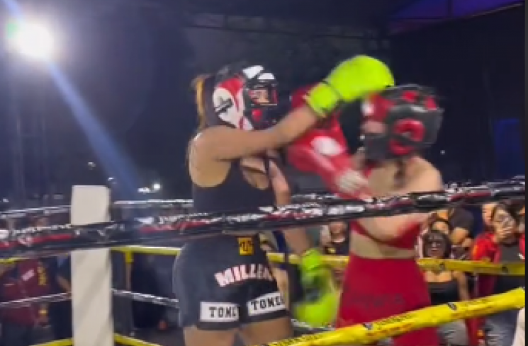 Pertandingan boxing Millen Cyrus vs CS Wijaya. (tangkapan layar/TikTok) [TikTok.]