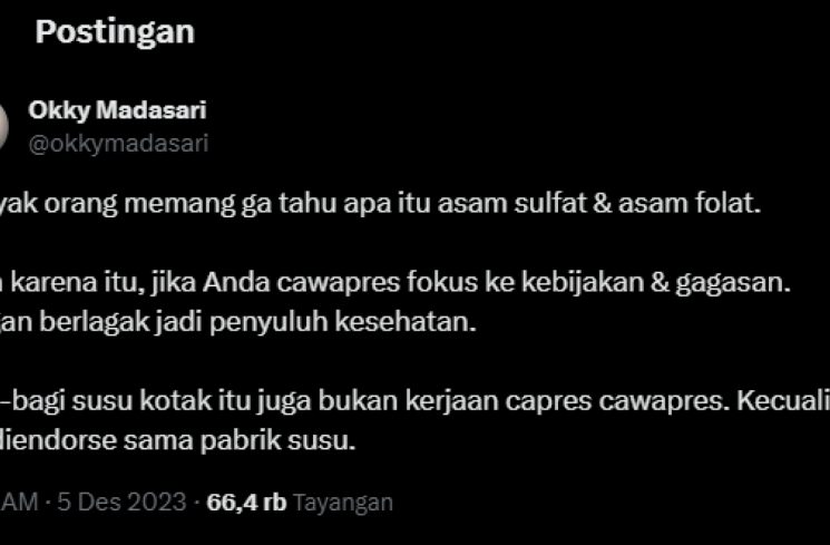 Kritik novelis wanita Okky Madasari ke Gibran soal asam sulfat. (tangkapan layar/X) [X]