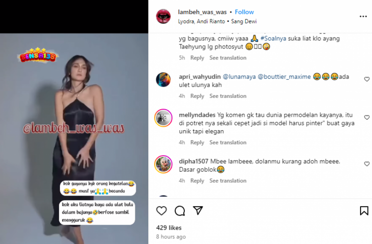 Gaya pemotretan Luna Maya disindir netizen. (tangkapan layar/Instagram) [Instagram.]