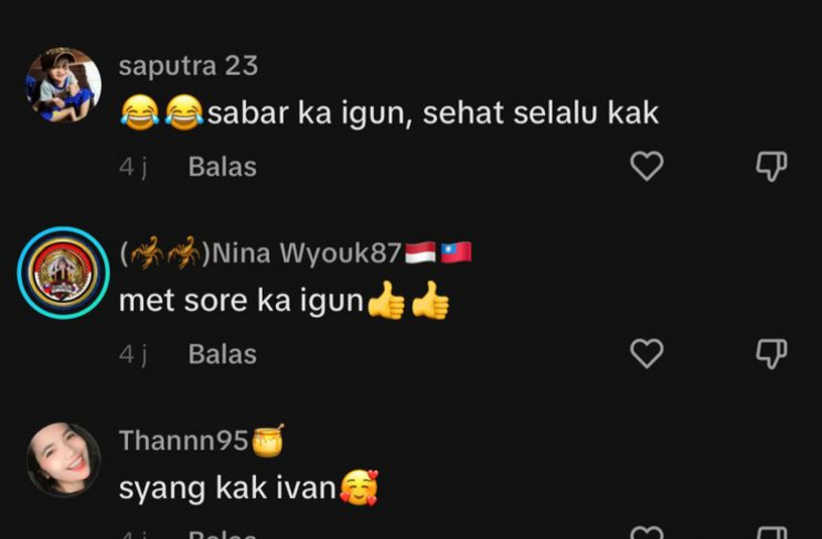 Komentar-komentar netizen saat Ivan Gunawan live di akun TikTok pribadinya. (tangkapan layar/TikTok) [TikTok]