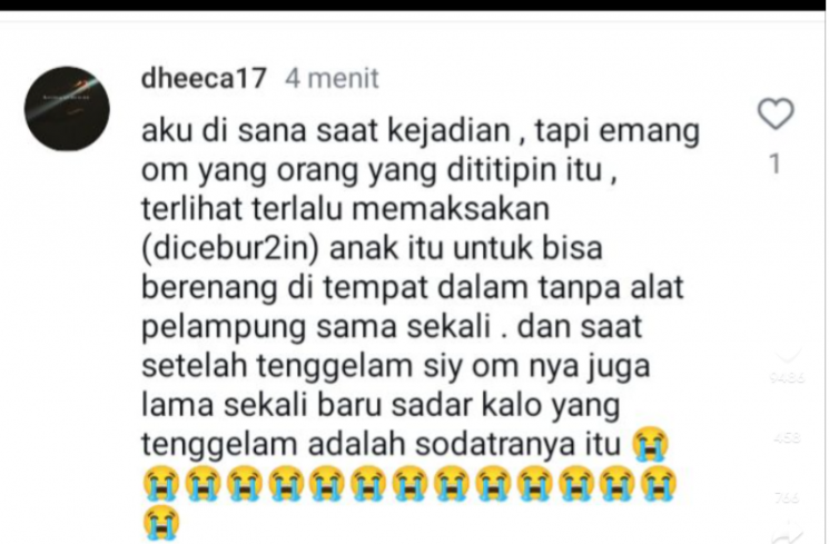 Curhatan netizen mengaku menjadi saksi mata atas kasus tenggelamnya anak Tamara Tsamara, Dante di sebuah kolam berenang. (tangkapan layar/TikTok. [TikTok.]