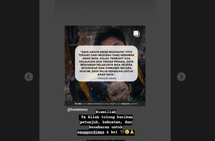 Postingan Angger Dimas atas kasus putranya yang tewas tenggelam di sebuah kolam berenang di Jakarta Timur. (tangkapan layar/Instagram) [Instagram]
