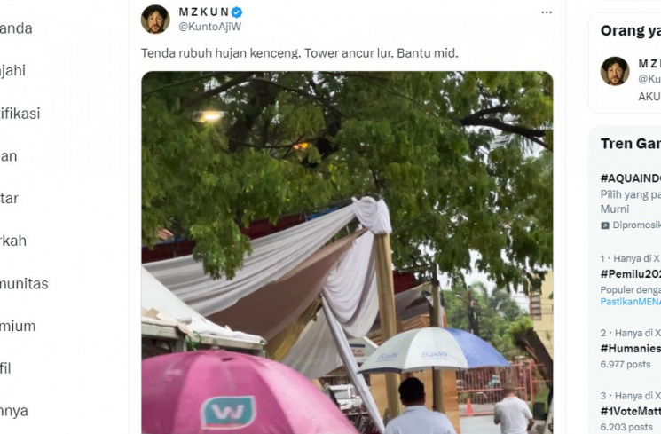 Cuitan Kunto Aji terkait tenda jatuh [X]