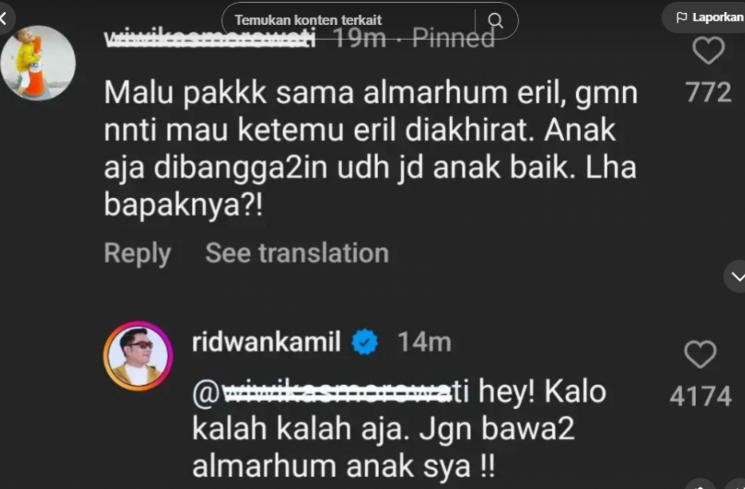Komentar netizen di kolam komentar instagram Ridwan Kamil [Tiktok]