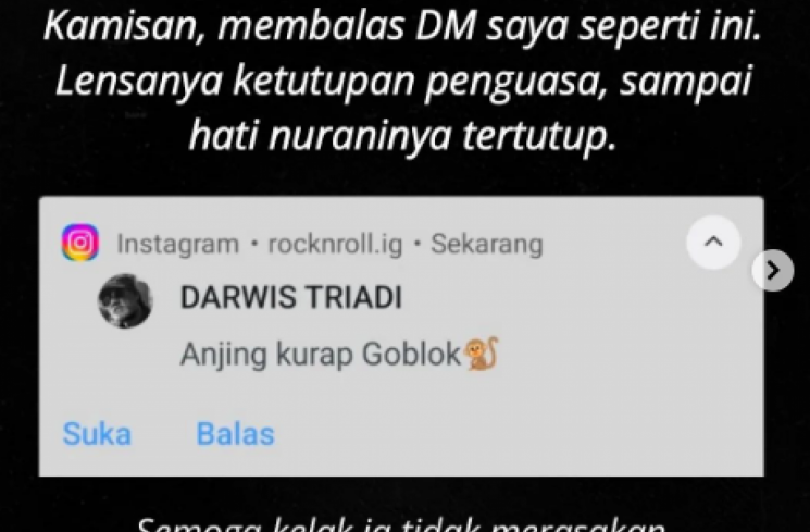 Darwis Triadi hina netizen. (tangkapan layar/Instagram)
