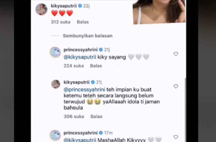 Komentar Kiky Saputri dibalas Syahrini. (tangkapan layar/ist)
