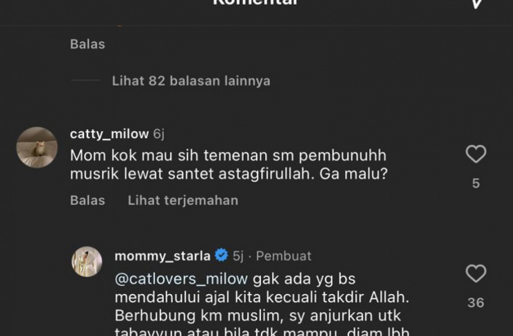 Inara Rusli membalas komentar netizen. (tangkapan layar/ist)
