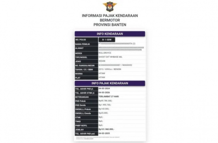 Informasi nunggak pajak mobil mewah Sandra Dewi. [Instagram]
