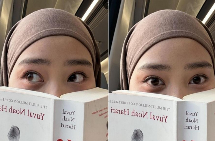Kolase foto Zara saat membaca buku Sapiens karya penulis asal Israel, Yuval Noah Harari [Instagram/@camilliazr]