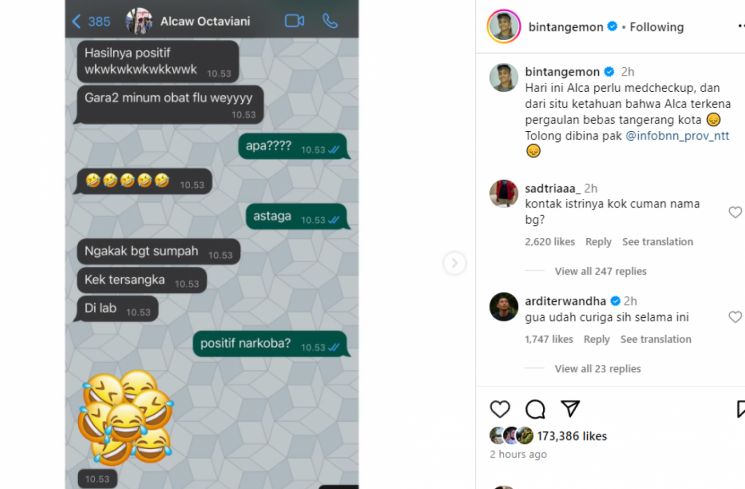 Postingan Bintang Emon usai tahu istrinya positif narkoba saat medical c
