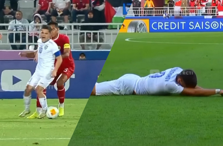 Terjadi pelanggaran dari Pemain Indonesia kepada Uzbekistan (YouTube/@officialRCTI)