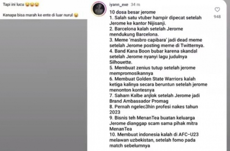 10 Kutukan Jerome Polin [Tangkap layar akun @lyann_exe]