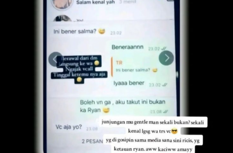 Chat Teuku Ryan dan Salma bocor di media sosial. (tangkapan layar/ist)