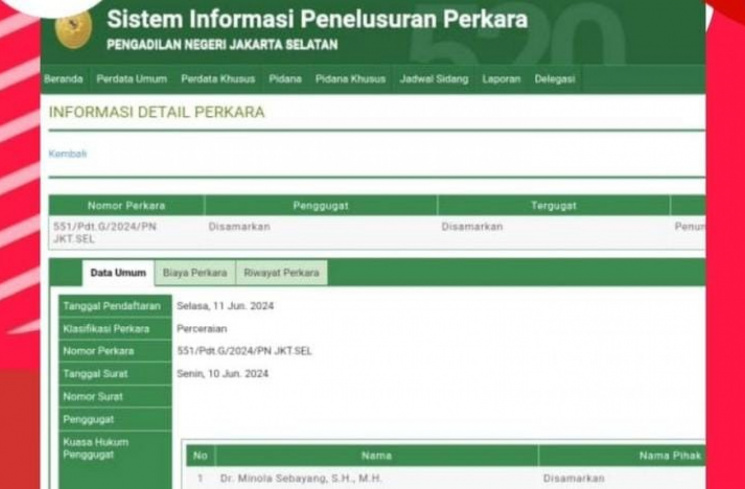 Infomasi Detail Perkara diduga milik Ruben Onsu dan Sarwendah [Tangkap layar Instagram @lambeturah_official]