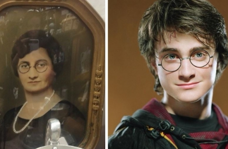 Daniel Radcliffe dan seorang wanita yang mirip dengannya.