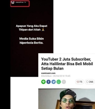 Postingan Atta Halilintar. [Instagram]