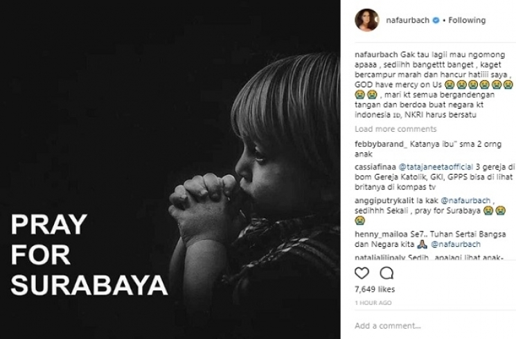 Postingan Nafa Urbach soal tragedi bom Surabaya