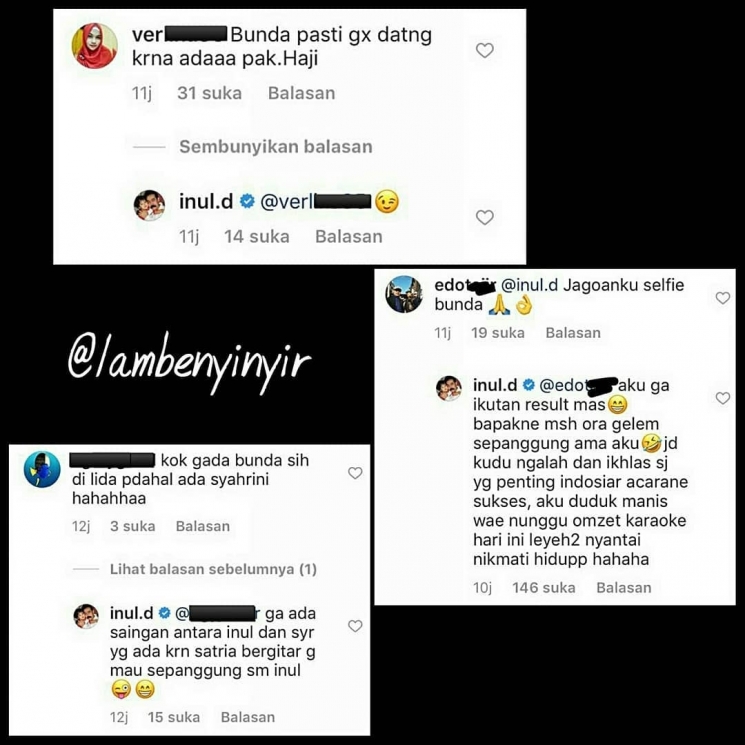 Balasan Inul Daratista/Instagram @lambenyinyir