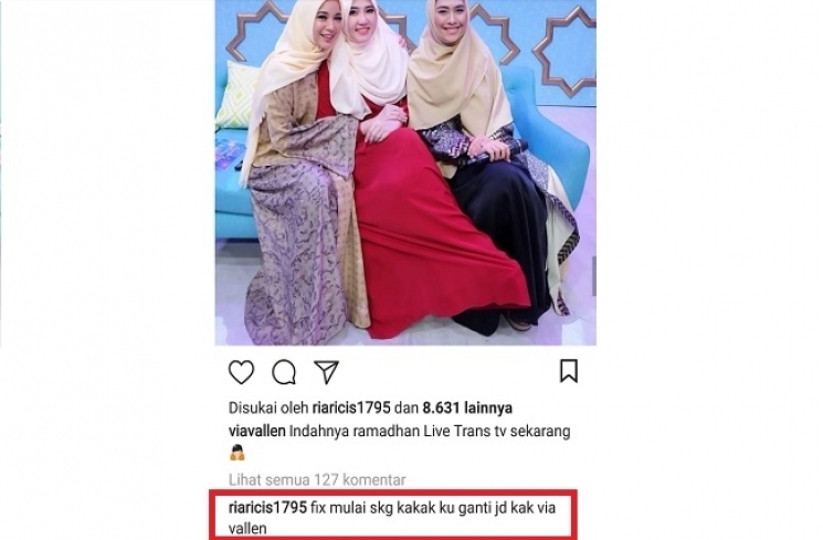 Komentar kocak Ria Ricis di postingan Via Vallen