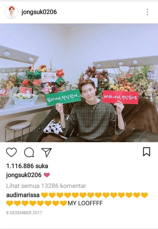 Audi Marissa komen di akun Instagram Lee Jong Suk