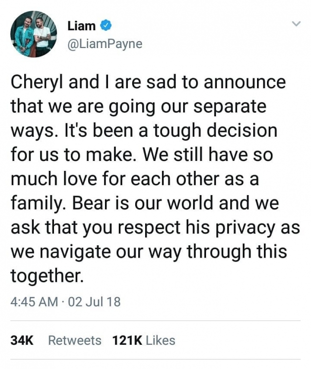 Liam mengumumkan putus di Twitter from Instagram @hollywood_channel
