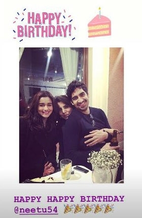 Alia Bhatt mengucapkan selamat ulang tahun buat ibu Ranbir di instastory-nya from ndtv.com