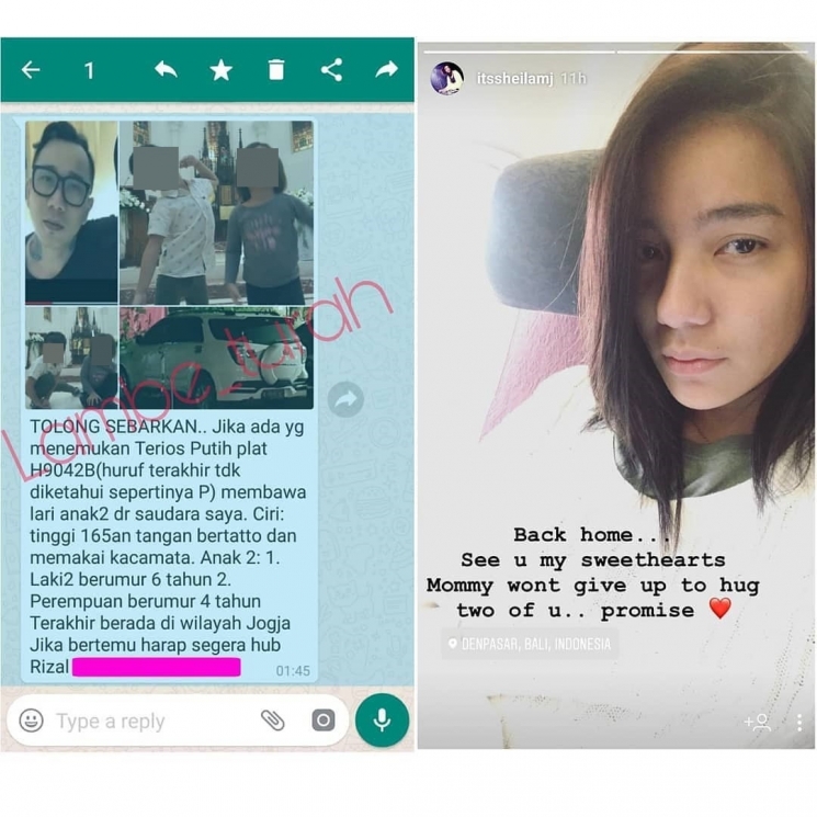 Broadcast pencarian anak Sheila Marcia tersebar di WhatsApp/ Instagram @lambe_turah