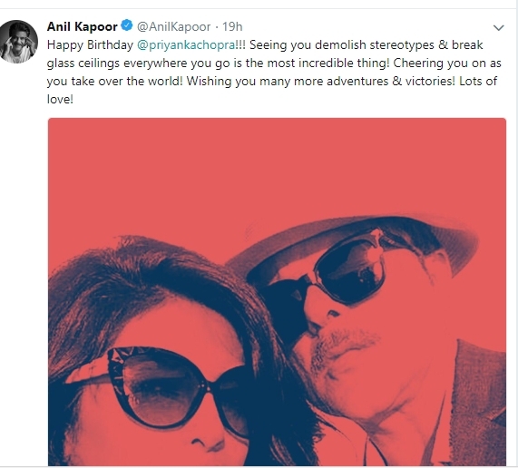 Anil Kapoor ucapkan selamat ultah pada Priyanka Chopra from Twitter @AnilKapoor