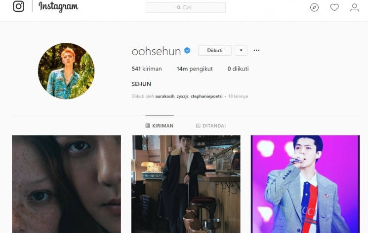5 Seleb yang tak follow siapapun di akun Instagram mereka/ Instagram @oohsehun