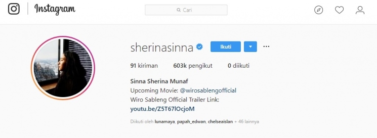5 Seleb yang tak follow siapapun di akun Instagram mereka/ Instagram @sherinasinna