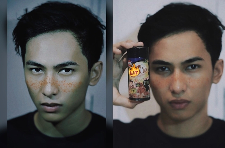 Seleb pria dengan makeup freckles di wajahnya. (Kolase Instagram/@arditerwandha)