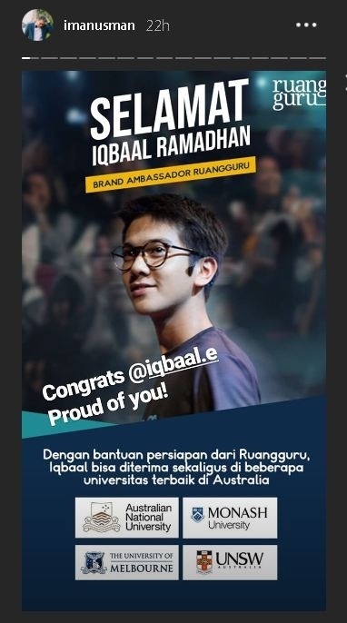 Iqbaal diterima di empat universitas terkemuka Australia