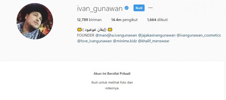Selab Indonesia yang mengunci akun Instagramnya. (Instagram/@ivan_gunawan)