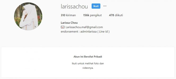 Selab Indonesia yang mengunci akun Instagramnya. (Instagram/@larissachou)