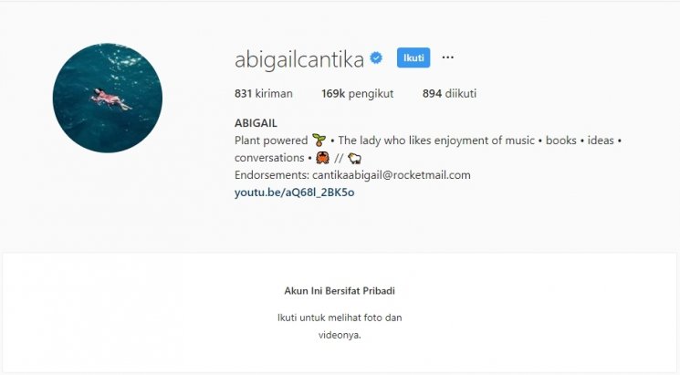 Selab Indonesia yang mengunci akun Instagramnya. (Instagram/@abigailcantika)