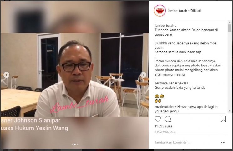 Osner Jhonsen selaku kuasa hukum Yeslin Wang. (Instagram/@lambe_turah)
