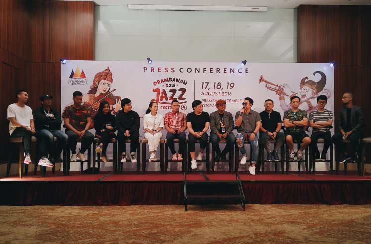 Konferensi pers Prambanan Jazz 2018 bareng all artis di Hotel Tentrem Yogyakarta, Jumat (17/8/2018). (Dokumentasi MataMata.com)