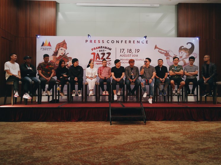 Konferensi pers Prambanan Jazz 2018 bareng all artis di Hotel Tentrem Yogyakarta, Jumat (17/8/2018). (Dokumentasi MataMata.com)