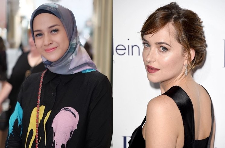 Nina Zatulini dan Dakota Johnson. (Instagram/@ninazatulini22/@fiftyshadesonlinenews)