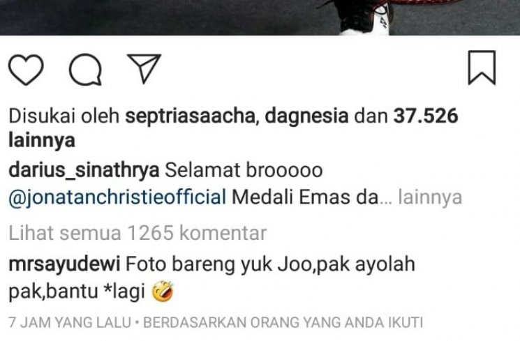 Komentar Ayu Dewi. (Instagram)