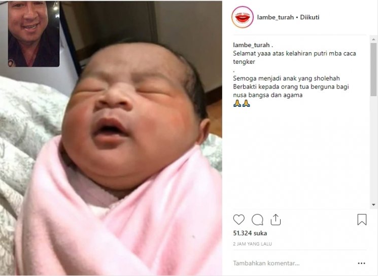 Caca Tengker melahirkan anak pertama. (Instagram/@lambe_turah)