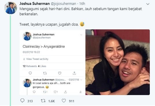 Cuitan Joshua Suherman. (Twitter/@jojosuherman)