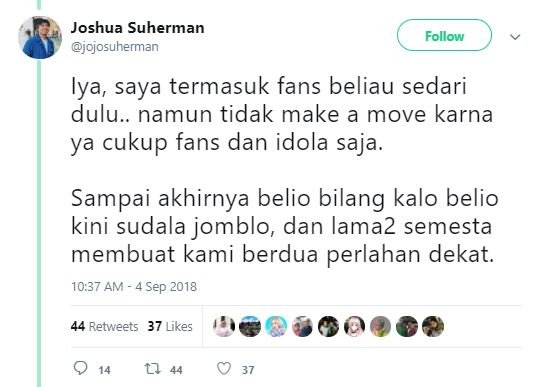 Cuitan Joshua Suherman. (Twitter/@jojosuherman)