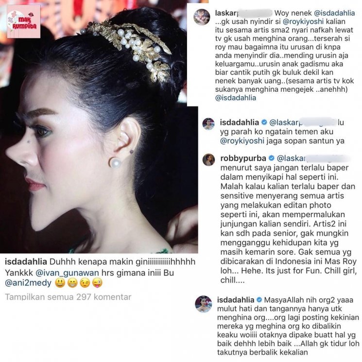 Robby Purba komentar di postingan Iis Dahlia. (Instagram/@makrumpita)