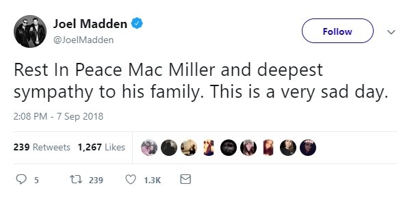 Joel Madden untuk Mac Miller (twitter/@JoelMadden)