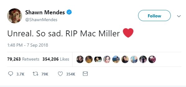 Shawn Mendes untuk Mac Miller (twitter/@ShawnMendes)